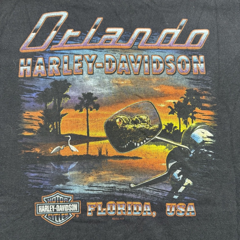 Vintage Harley-Davidson Shirt Mens Large Black Pirate Skull Orlando 2000s - Picture 2 of 9